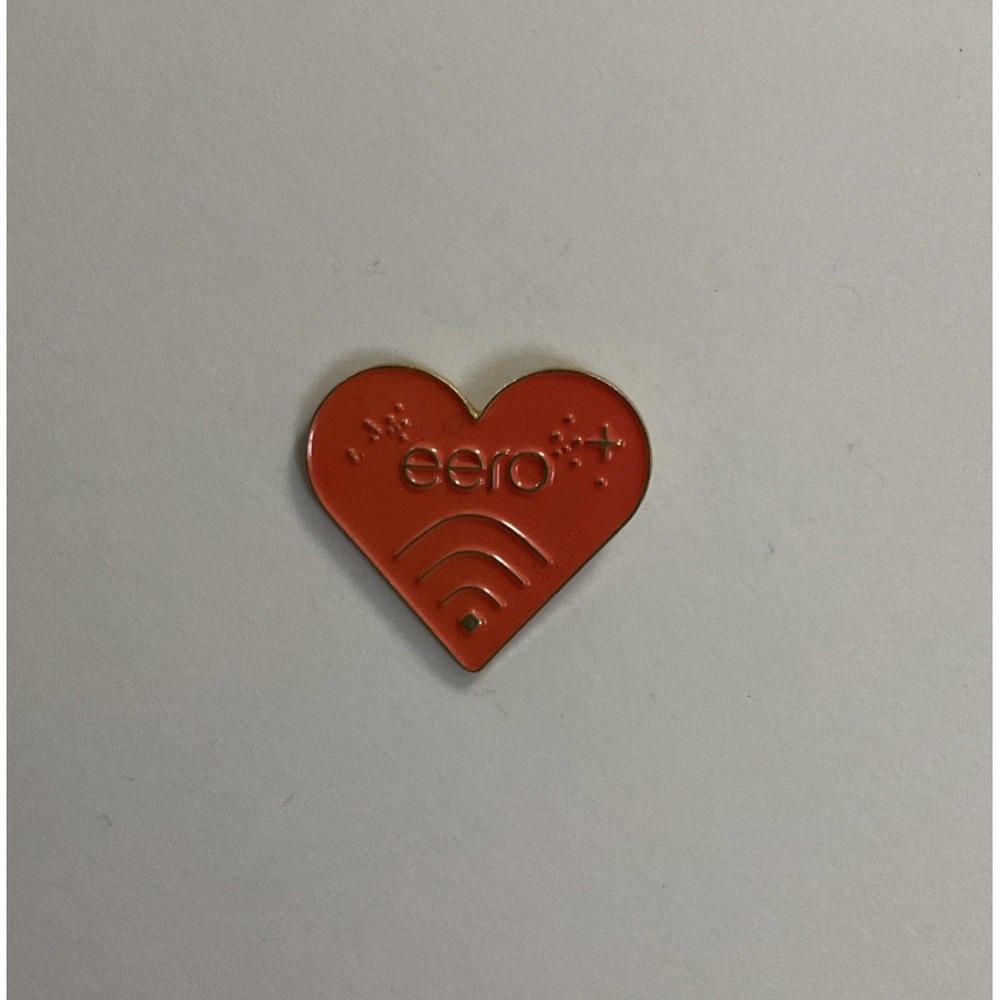eero WiFi Router Enamel Heart Pin Hat Lapel Pinback Red Gold Tech Promo